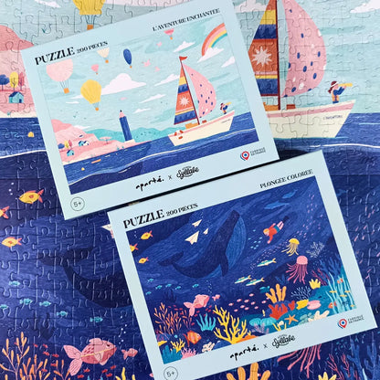 Pack 2 puzzles 200 pièces : l'Aventure Enchantée + Plongée Colorée